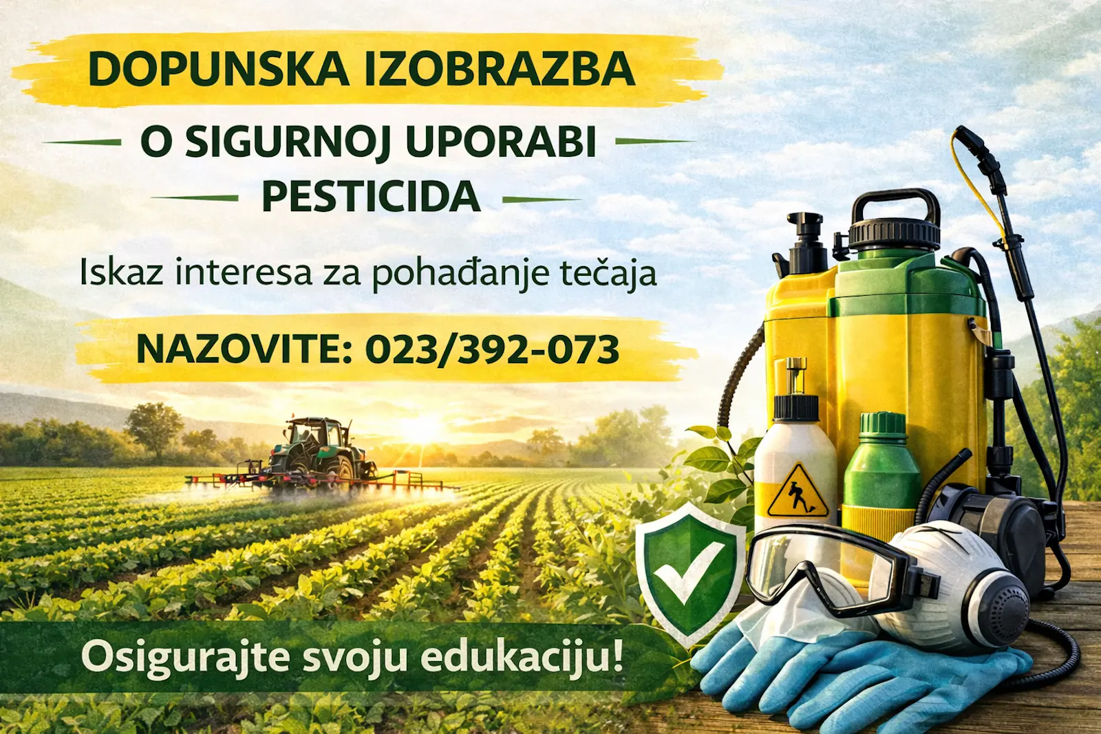 Poziv poljoprivrednicima za iskaz interesa: Organizira se dopunska izobrazba o sigurnoj uporabi pesticida za područje Sukošana i susjednih općina