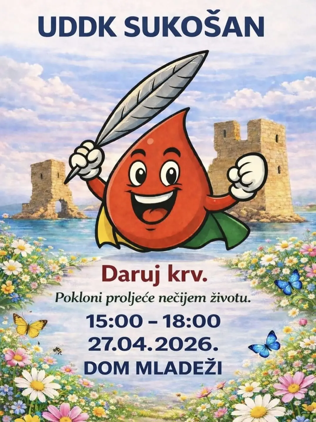 Poziv mještanima na akciju dobrovoljnog darivanja krvi u Domu mladeži u ponedjeljak 27. travnja